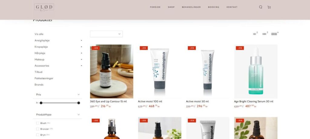 Glød By Simone: produktoversigt i webshoppen