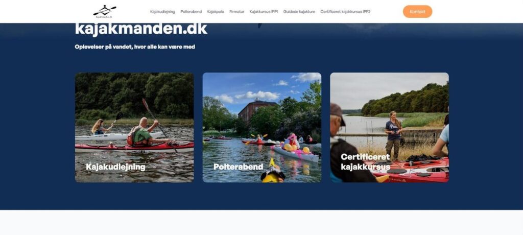 Kajakmanden: kort til kajakudlejning, polterabend og kurser
