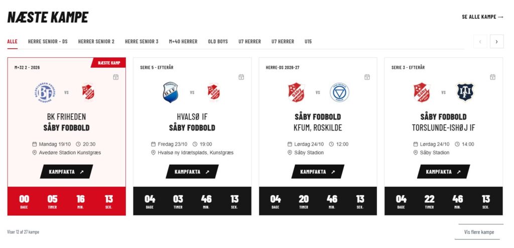 Såby Fodbold: næste kampe med nedtælling